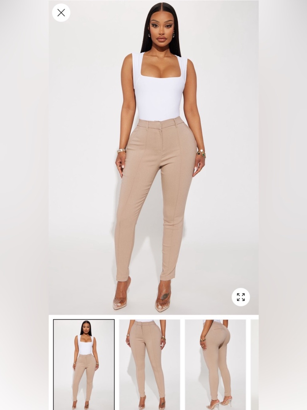 Fashion Nova Slim Tailored Trousers in Beige